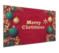 Toile de Fond Noël en Tissu Rouge, Décoration Murale Réutilisable | Motif Joyeux Noël Imprimé Haute Résolution, Couleurs Réalistes, Installation Facile pour Portes, Tables, Magasins