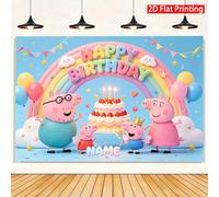 Toile de fond photographique Peppa Pig, décorations de fête d'anniversaire pour enfants, bannière personnalisée, accessoires de stand photo, fournitures de fête Style 1
