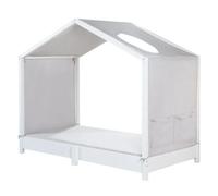 Toile de Lit Cabane Montessori 70x140 - ROBA - avec 2 Poches de Rangement et Fenêtre de Toit - Gris Clair