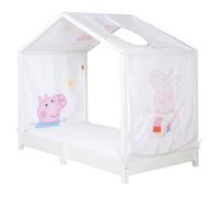 Toile de Lit Cabane Montessori 70x140 - ROBA - Peppa Pig - avec 3 Poches de Rangement et Fenêtre de Toit - Rose / Blanc