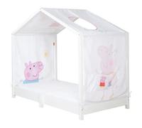 Toile de Lit Cabane Montessori 70x140 - ROBA - Peppa Pig - avec 3 Poches de Rangement et Fenêtre de Toit - Rose / Blanc
