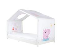Toile de Lit Cabane - ROBA - Peppa Pig - 90 x 200 cm - 3 Poches de Rangement - Fenêtre de Toit - Rose/Blanc