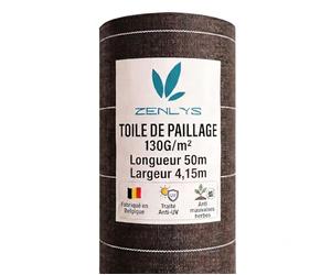 Toile de paillage Marron - 130gr m2 - tissée - Anti Mauvaises Herbes - Largeur 4M15 - Longueur 50m - Rouleau - Bache Geotextile 4M - Qualité Pro ZENLYS - Fabriqué en Belgique