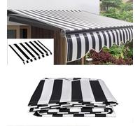 Toile de rechange pour auvent de terrasse rétractable - 100 % polyester 280 g - Imperméable - Pour fenêtre/porte - Noir et blanc - 4 x 3,5 m