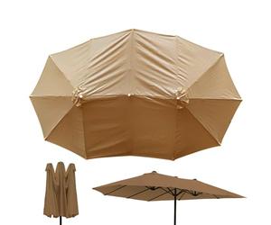 Toile de rechange pour parasol de plage - Toile de rechange à 12 baleines pour extérieur, terrasse, piscine, parasol de plage, protection UV, tissu durable facile à changer, kaki