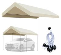 Toile de remplacement pour abri de voiture - Toile seule - 3 x 6 m - Oxford 1800D - Très résistante - Imperméable et résistante aux UV - Beige