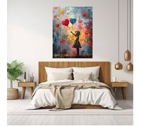 Toile Décor Tableau,Colorful Balloon Girl Coloré Street Art Impression sur Toile Tableau,Décoration murale salon 60x90cm Sans cadre