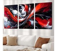 Toile encadrée, art abstrait, décoration murale, grande toile rouge, tableau noir et blanc, œuvre d'art pour salon, 45 x 60 cm (19 x 24 pouces), 3 pièces avec cadre
