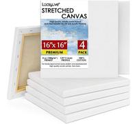 Toile Étirée Blanche Professionnelle, 16x16 Pouces, 100% Coton, 8 Oz, 4 Paquets, Pour Acrylique, Peinture À L'huile