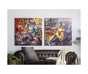 Toile imprimée « Panier ». Abstraite, 50 % huile, 80 x 80 cm. Lot de 2 : 80 x 3 x 80 cm.
