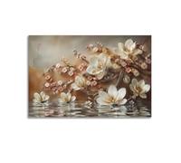 Toile murale 3D avec reflet de l'eau - Magnolia - Fleurs de cerisier - Décoration murale élégante pour salon, chambre à coucher, bureau - 20,3 x 30,5 cm