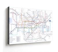 Toile murale avec carte du métro de Londres - Impression sur toile moderne pour bureau, salon, chambre à coucher - Cadeau souvenir de voyage britannique unique - Encadrée prête à être accrochée