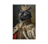 Toile murale encadrée en bois représentant un chat noir gentleman - Portrait de chat anthropomorphique royal avec un poster de chat noir_2