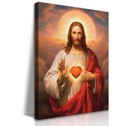 Toile murale encadrée Sacré-Cœur de Jésus - Décoration murale - Portrait de Jésus - Œuvre d'art religieuse chrétienne pour salon, chambre à coucher (40,6 x 61 cm)