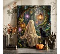 Toile murale fantôme fantaisie chat lanterne Halloween peintures murales noires à suspendre art pour chambre à coucher, salon, bureau 40,6 x 50,8 cm