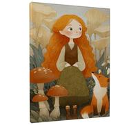 Toile murale fille de la forêt d'automne - Illustration de renard marron orange et champignon - Décoration esthétique mignonne pour salon, chambre à coucher, toile enveloppée de 30,5 x 40,6 cm