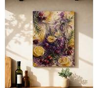 Toile murale - Impressions sur toile de peintures artistiques rustiques citrones, cerises, violettes d'été, 30,5 x 40,6 cm