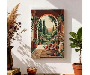 Toile murale style jardin d'automne - Impression de corbeille de fruits rustique vert marron - Décoration murale vintage pour salon, chambre à coucher, cuisine - 20,3 x 30,5 cm