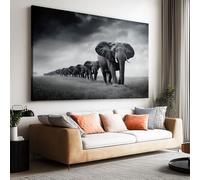 Toile Peinture 120x80cm sans Cadre Affiche Animal Prairie Éléphant oeuvre Mur Art Photo pour la Maison Salon Chambre Cuisine Peinture sur Toile Horizontal Tableau décor