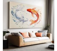 Toile Peinture 70 x 50cm sans Cadre Affiche Carpes Koï Fantaisie Style Chinois Oeuvre Mur Art Photo pour la Maison Salon Chambre Cuisine Horizontal Tableau Décor