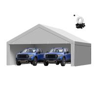 VEVOR Toile Rechange Carport, 6x6 m, Bâche Toit Abri Voiture, Couverture Tente Garage Portable, Résistante UV Imperméable, avec Parois Latérales, Cordons Élastiques à Billes, Gris, Cadre Non Inclus