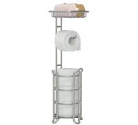 Toilet Paper Holder Stand Bathroom Tissue Dispenser Holders Rack Free Standing with Extra Shelf Storage Mega Rolls/Phone/Wipe - Silver, Toilettenpapierhalter, Silberfarben