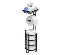 Toilet Paper Holder Stand Tissue Paper Roll Dispenser with Shelf for Bathroom Storage Holds Reserve Mega Rolls-Bronze, 6.5 * 24", Schwarzer Toilettenpapierhalter.