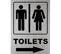 Toilets Flèche Droite Panneau en Aluminium Toilettes Loo, Toilettes autocollantes Argenté brossé 10 cm x 15 cm