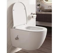 Toilette de douche à suspendre eau froide/chaude sans rebord avec bidet | Taharet WC avec abattant de WC avec système d'abaissement automatique pour petite salle de bain 53,5 x 40 x 39 cm