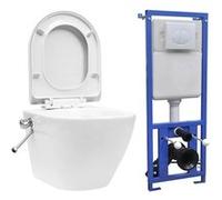 vidaXL WC mural - sans rebord - réservoir de chasse encastré - céramique blanche