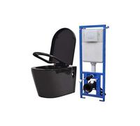 vidaXL Toilettes suspendues avec réservoir de chasse encastré Céramique noire