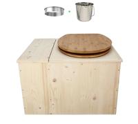 Toilette sèche avec bac à copeaux de bois intégré, Livré monté avec abattant bambou, seau inox et bavette de protection inox - Fabrication artisanale Française - N17