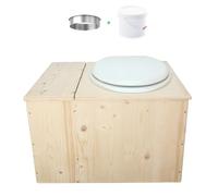 Toilette sèche en bois avec bac à copeaux intégré, bavette inox et seau 22L plastique - La Bac Blanche 22 litres - Fabrication Française - N4
