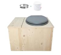 Toilette sèche en bois avec bac à copeaux intégré, bavette inox et seau 22L plastique - La Bac Gris clair 22 litres - Fabrication Française - N4