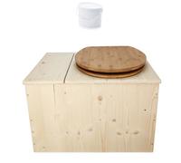 Toilette sèche en bois avec bac à copeaux intégré, seau 18L plastique - La bac Bambou - Fabrication Française - N4