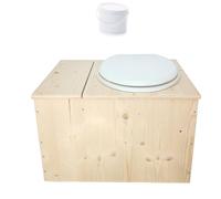 Toilette sèche en bois avec bac à copeaux intégré, seau 18L plastique - La bac blanche - Fabrication Française - N4
