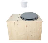 Toilette sèche en bois avec bac à copeaux intégré, seau 18L plastique - La bac gris clair - Fabrication Française - N4