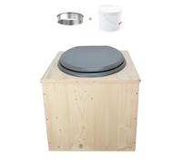 Toilette sèche en bois avec bavette inox et seau 22L plastique - La gris clair 22 litres - Fabrication Française - N9F4
