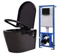 vidaXL Toilette suspendue avec réservoir de chasse encastré – Céramique noire