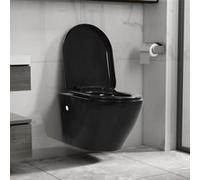 vidaXL WC suspendu sans rebord de chasse d'eau Céramique noire