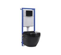 vidaXL WC mural sans rebord – chasse d'eau à encastrer – noir céramique