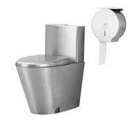 Toilettes commerciales en acier inoxydable 304, toilettes commerciales à double chasse d'eau, toilettes allongées monobloc à haute efficacité, hauteur de siège confortable, siphon, drainage au sol - B