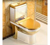 Toilettes dorées monobloc avec pompage d'eau silencieux pour un usage domestique, luxe et léger, style européen de luxe, siphon super tourbillon en céramique, convient pour 305 mm (doré 380 mm)
