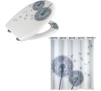 Toilinux - Accessoires de salle de bain - Abattant WC et rideau de douche Astera - Blanc - ASTERA Blanc G