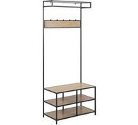 Banc d'entrée avec 2 étagères de rangement et 5 accroches - MDF et Métal - Noir et Beige