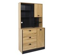 Toilinux - Buffet de cuisine - H.169cm - Effet Bois et Noir