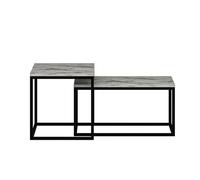 Duo de tables basses encastrables effet marbre - Blanc et noir