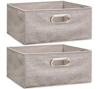 Toilinux.com Lot de 2 boites de Rangement carrées en Tissu Mix 'N MODUL - L.31 x l.31 x H.15 cm - Beige Chiné