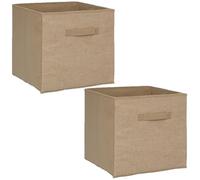 Toilinux.com Lot de 2 boîtes de Rangement Pliantes en Jute - L. 31 x l. 31 x H. 31 cm - Marron