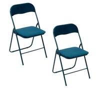 Toilinux.com Lot de 2 chaises Pliantes Effet Velours - Bleu carnard